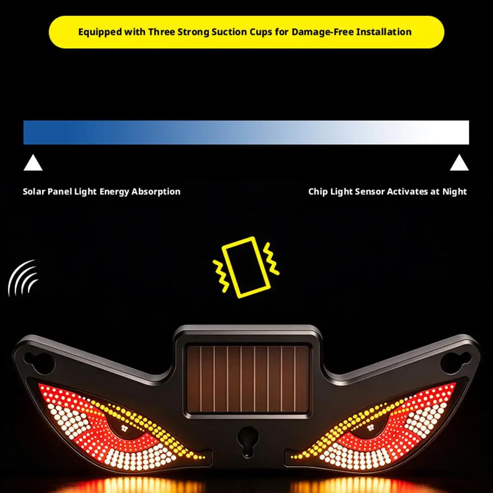 Coole DEMON EYE Ambientebeleuchtung Solar Teufelsauge Leuchtschild für Windschutzscheibe Atmende Neonlichter Auto-Dekoration – Detail 15