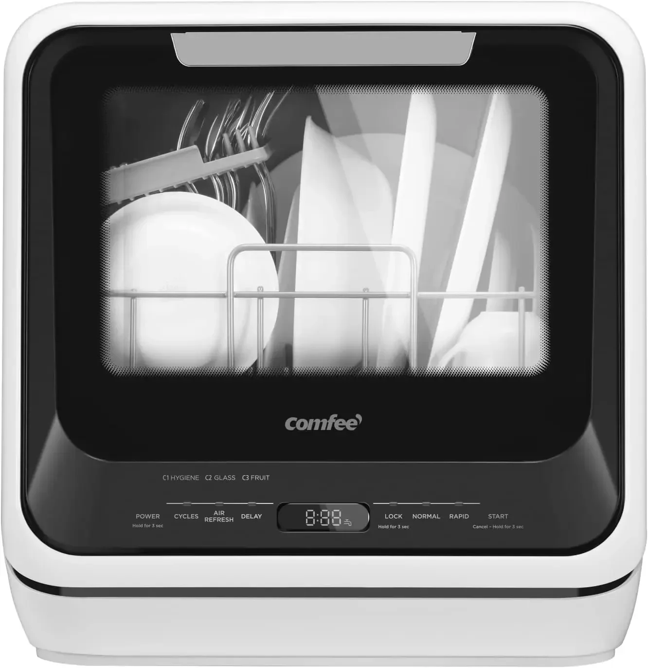 COMFEE' Portable Mini Dishwasher Countertop with 5L Built-in Water Tank for Apartments& RVs, No Hookup Needed, 6 Programs, 360°