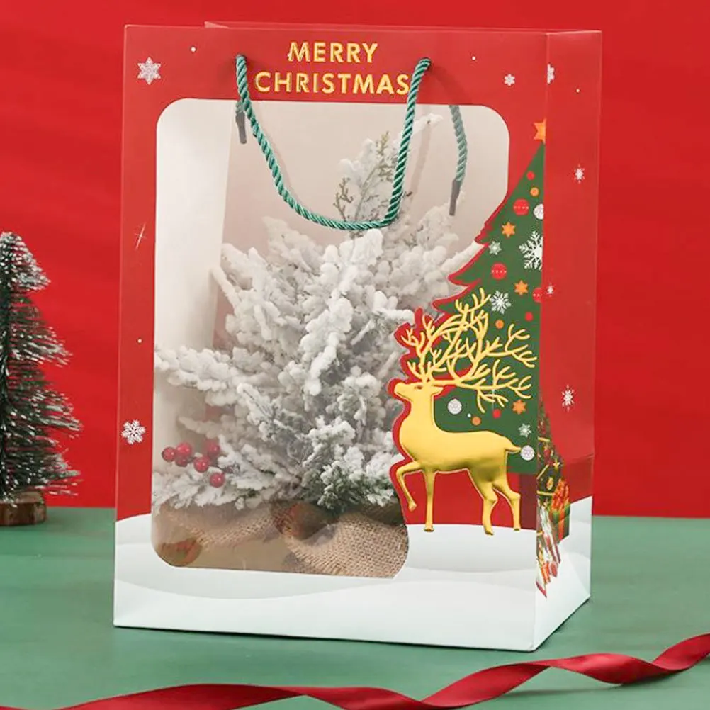 

2Pcs Christmas Reindeer Paper Gift Bags Handheld Festival Candy Storage Party Gift Packaging Pouches Candy Bag for Christmas