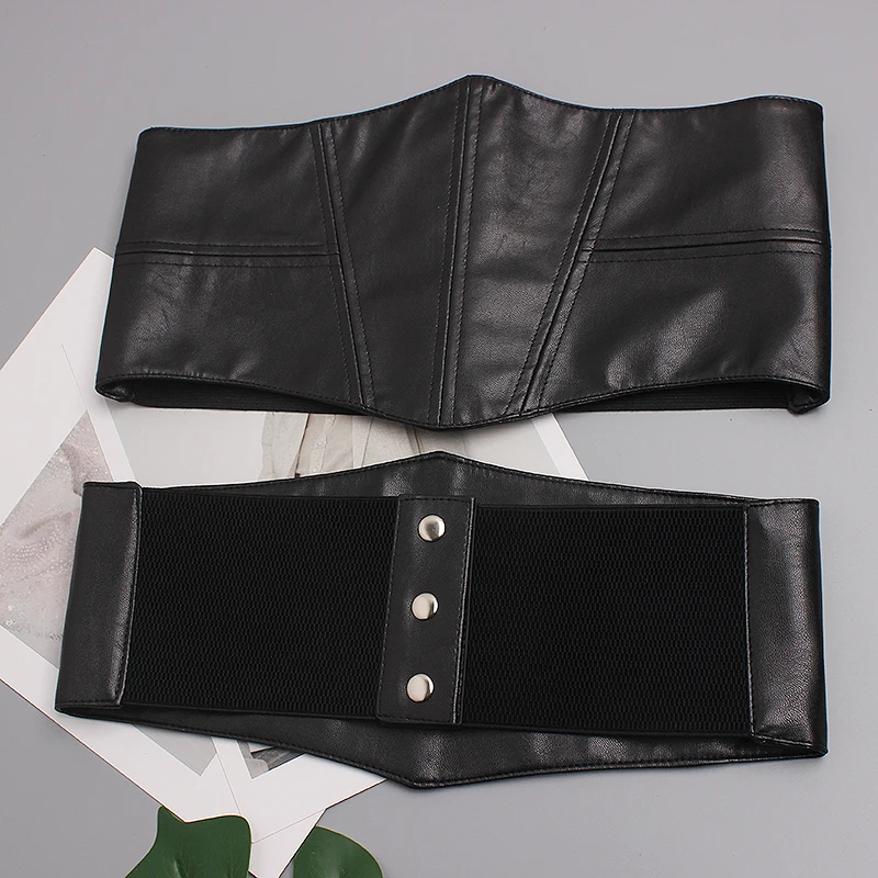 المرأة المدرج موضة بولي Leather الجلود مطاطا فستان Cummerbunds الكورسيهات حزام أحزمة الديكور حزام عريض TB2527