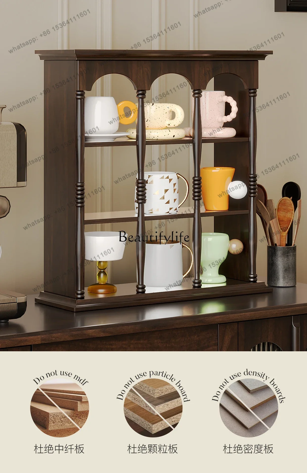 56Solid wood desktop shelf French retro desk modern simple multi-layer storage rack