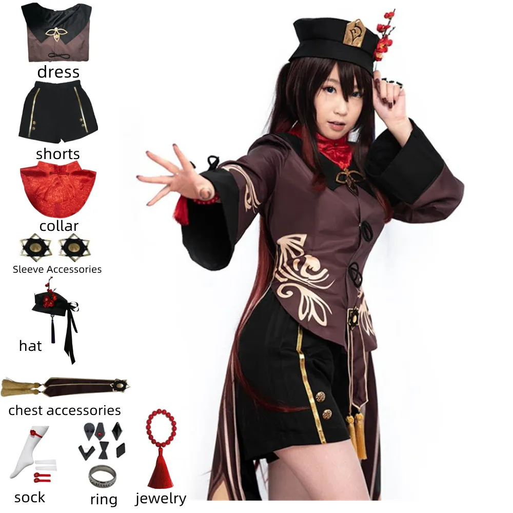 

Anime Game Genshin Impact Hu Tao Cosplay Costume Liyue Harbor Wangsheng Funeral Parlor Hall Leader Children Woman Kawaii Suit