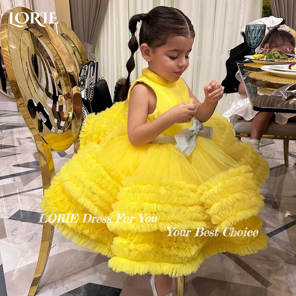 LORIE Ragazza Peonia Fiori 3D Pizzo Indietro A-Line Dritto Tutu Puff 3D Tulle Party Flower Girl Dress Cs Fiori personalizzati Girls Dress