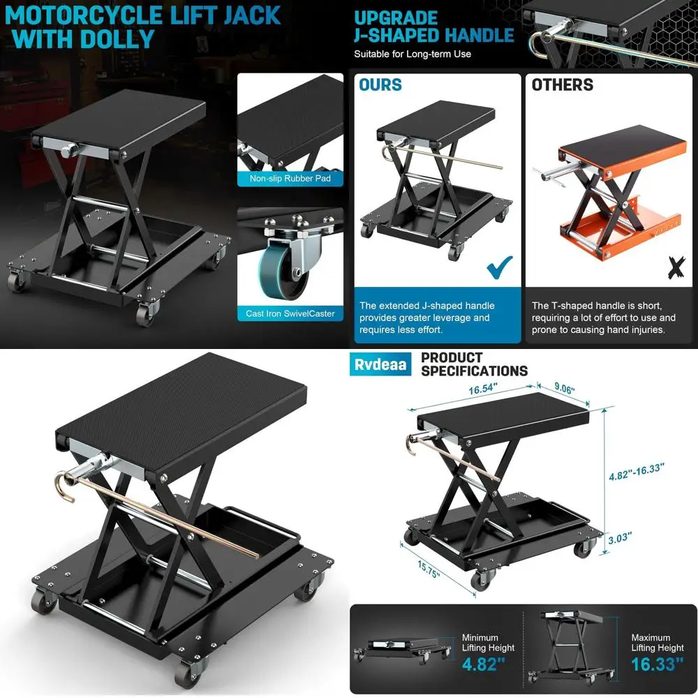 

Прочная подставка для мотоцикла грузоподъемностью 1100 фунтов с тележкой, противоскользящей платформой и рукояткой для подъема для круизеров, стритбайков и квадроциклов