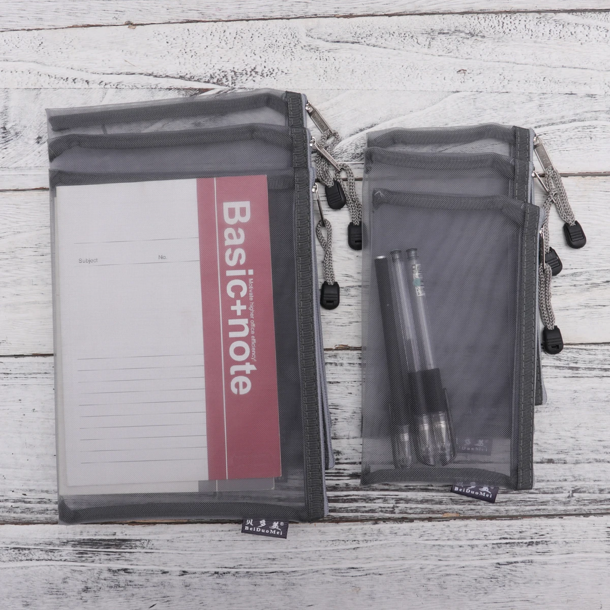 

6pcs Grey Portable Office Stationery Bag Mesh Zippered File Bag Transparent Pencil Pouch for Office School Supplies