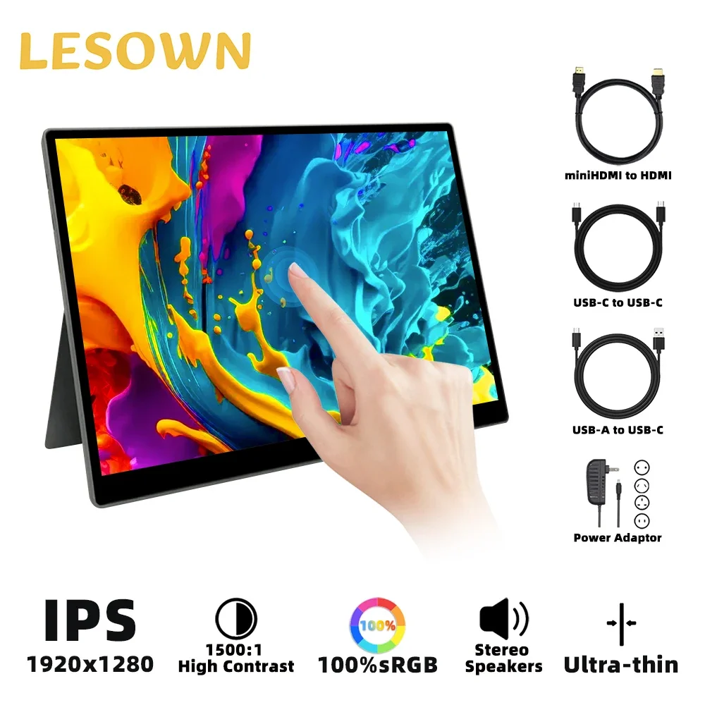 LESOWN 10.5 inch Portable Monitor 420nits IPS FHD 1920x1280 100%SRGB Game Screen USB C HDMI Touch Lightweight Ultra-thin Display