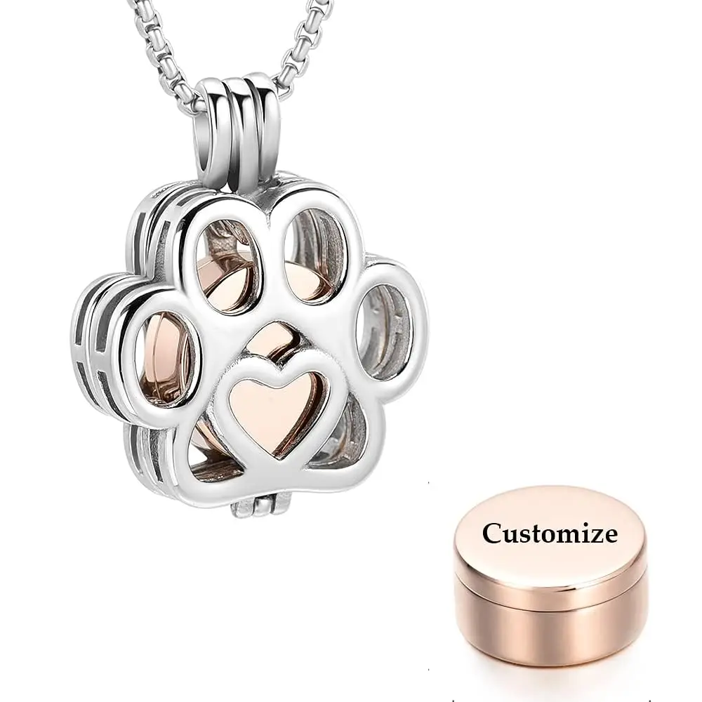 

Customized Cremation Jewelry For Ashes For Dog/Cat Paw Stainless Steel Memorial Locket Urn Necklace Inside Mini Case Keepsake