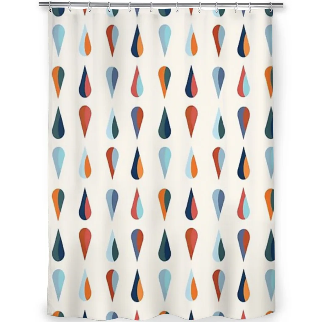 teardrop graphic in blue and orange Shower Curtain for Bathroom  Aesthetic Room Decoration