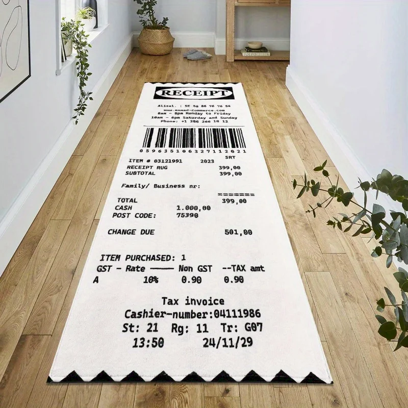 VIKAMA Creative Receipt Printed Fluffy Carpet Non slip Washable Floor Mat Entrance Soft Carpet Home Decoration