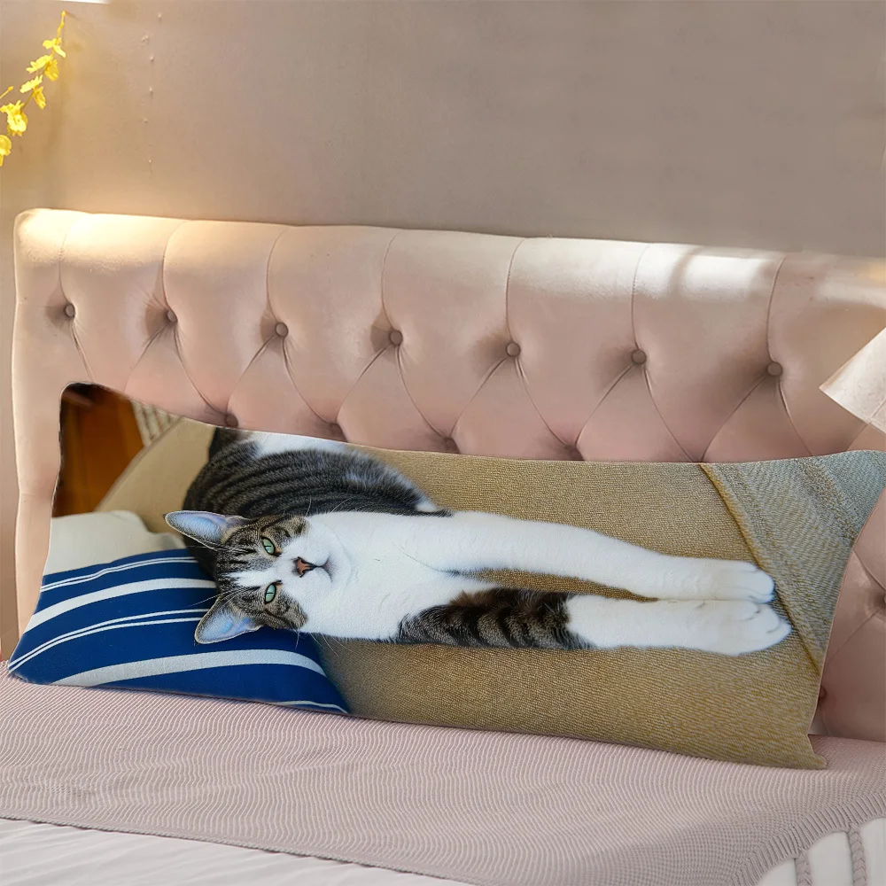 Lazy Cat Pillowcase - Double-Sided Print with Zipper Design, Machine Washable Polyester Material, Suitable for Bed, Sofa, Living