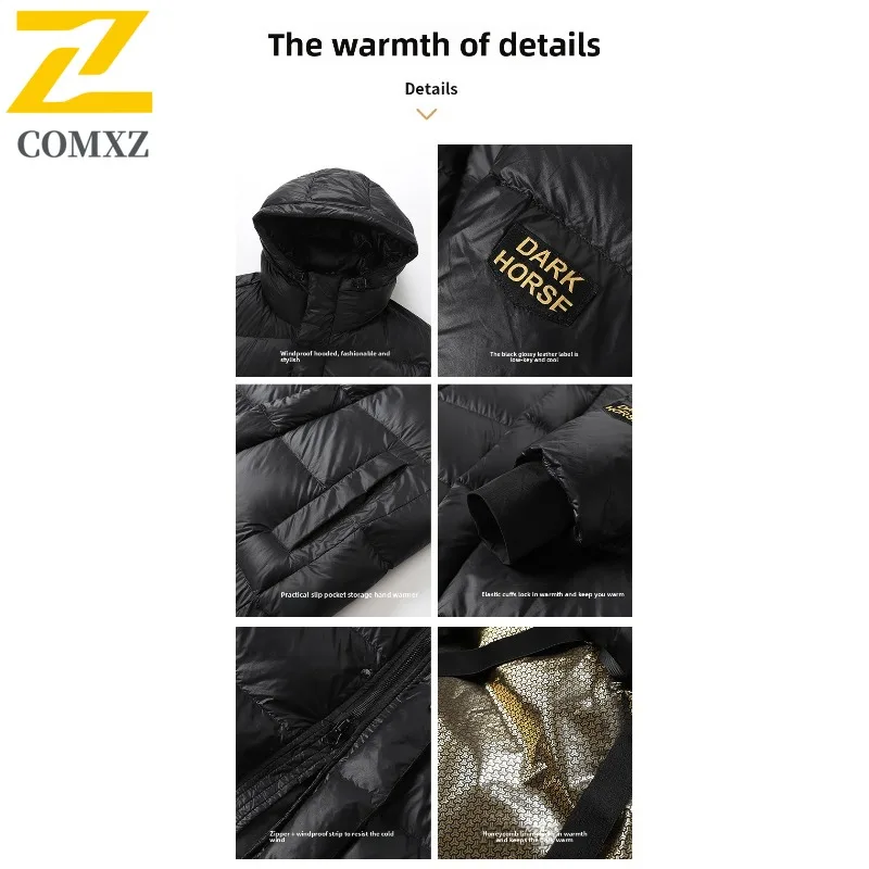 سترة COMXZ للرجال للاستخدام الخارجي بطول طويل للسفر وسميكة ودافئة ومستوى الركبة معطف شتوي خفيف الوزن مقاوم للبرد