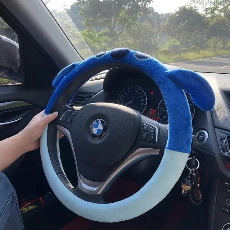 Stitch car cartoon animation peripheral brushed anti-slip sweat-absorbent steering wheel protective cover for men and women