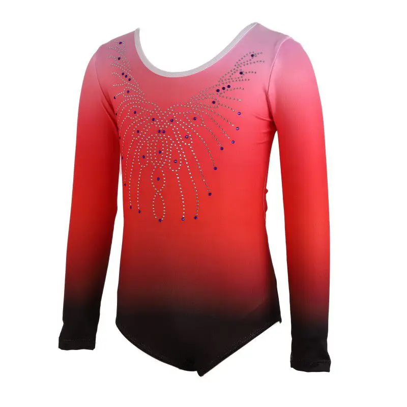 Mädchen Langarm Diamanten Ballett Trikot Highlights Farbverlauf Körper Anzug Gymnastik Tanz Praxis Bodysuit