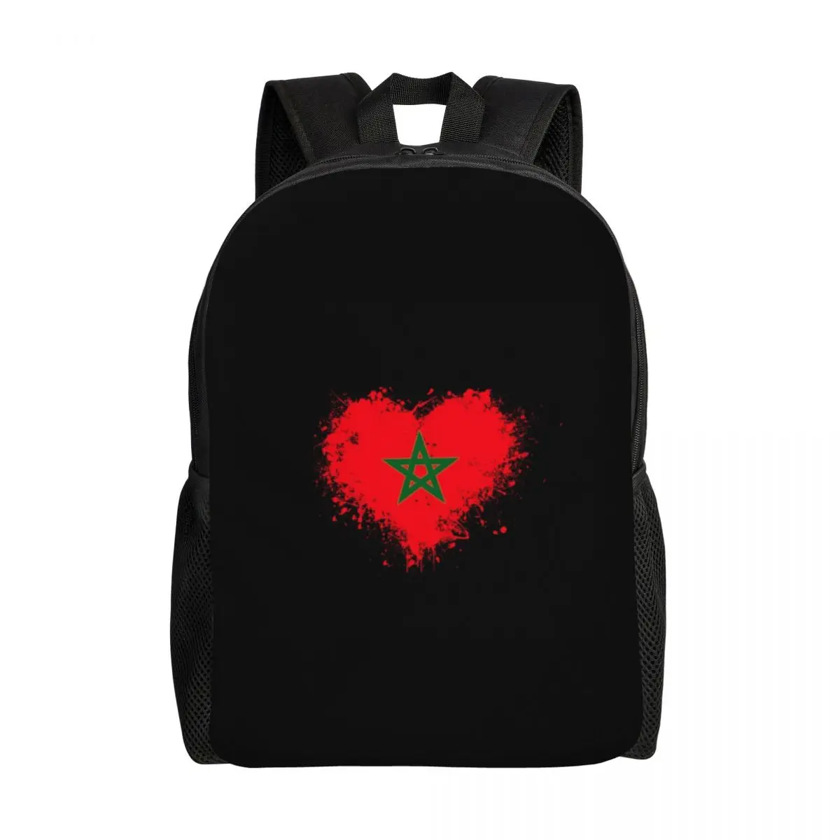 

Custom Morocco Flag Heart Backpack for Men Women College Students Bookbag Fits 15 Inch Laptop Moorish Moroccan Patriotic Bags