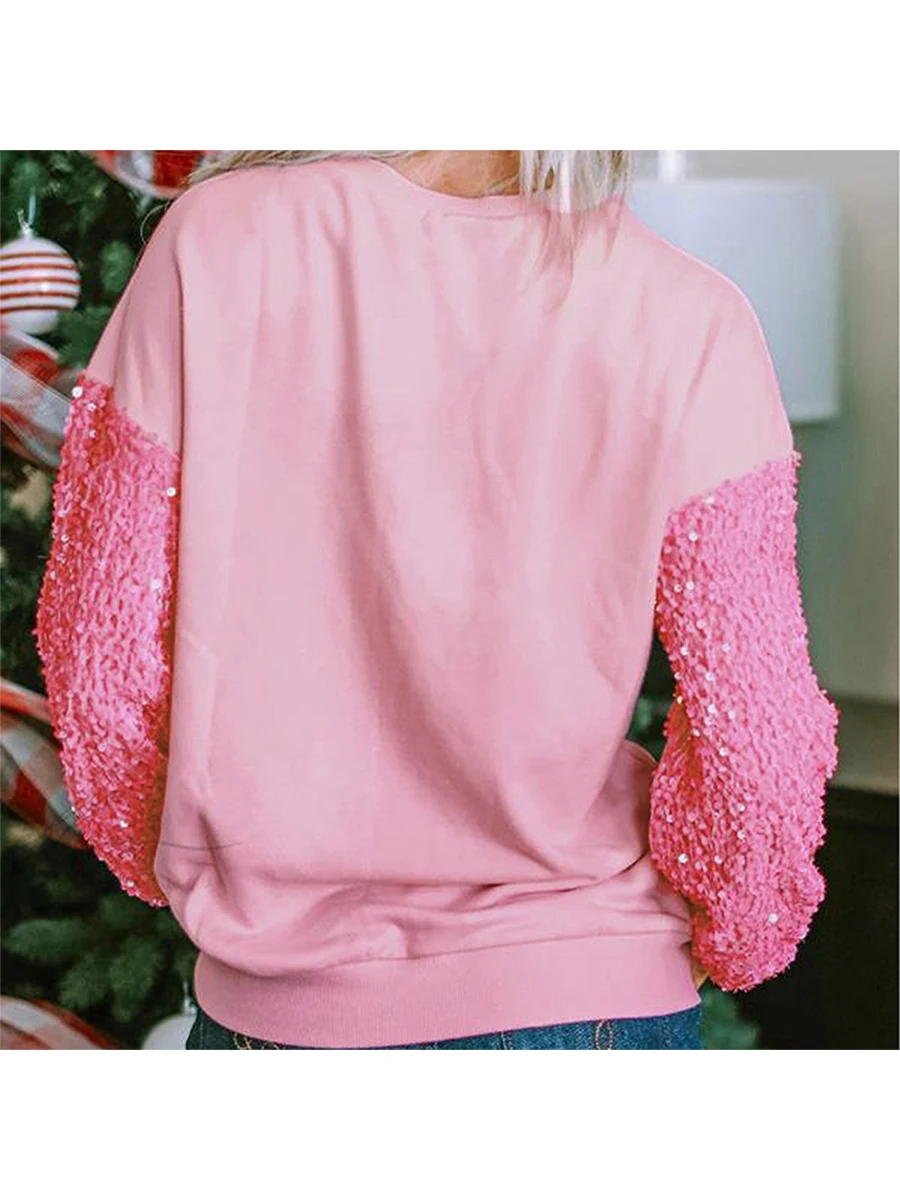 Hot Selling Women'S Christmas Loose Fitting Pullover Sweater With Shiny Sequins Long Sleeved Round Neck Soldier Print Sweatshirt