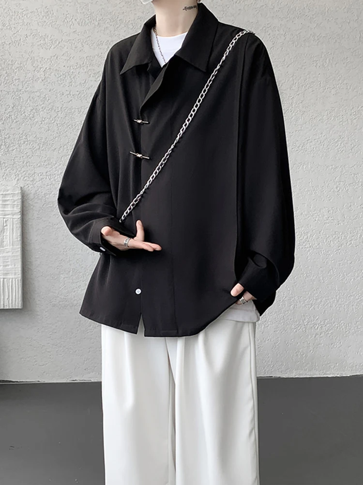 

Asymmetric Design Men's Long Sve irt Bla Chinese National Sle Tang Costume Airplane Bule Casual Outerwear Coat