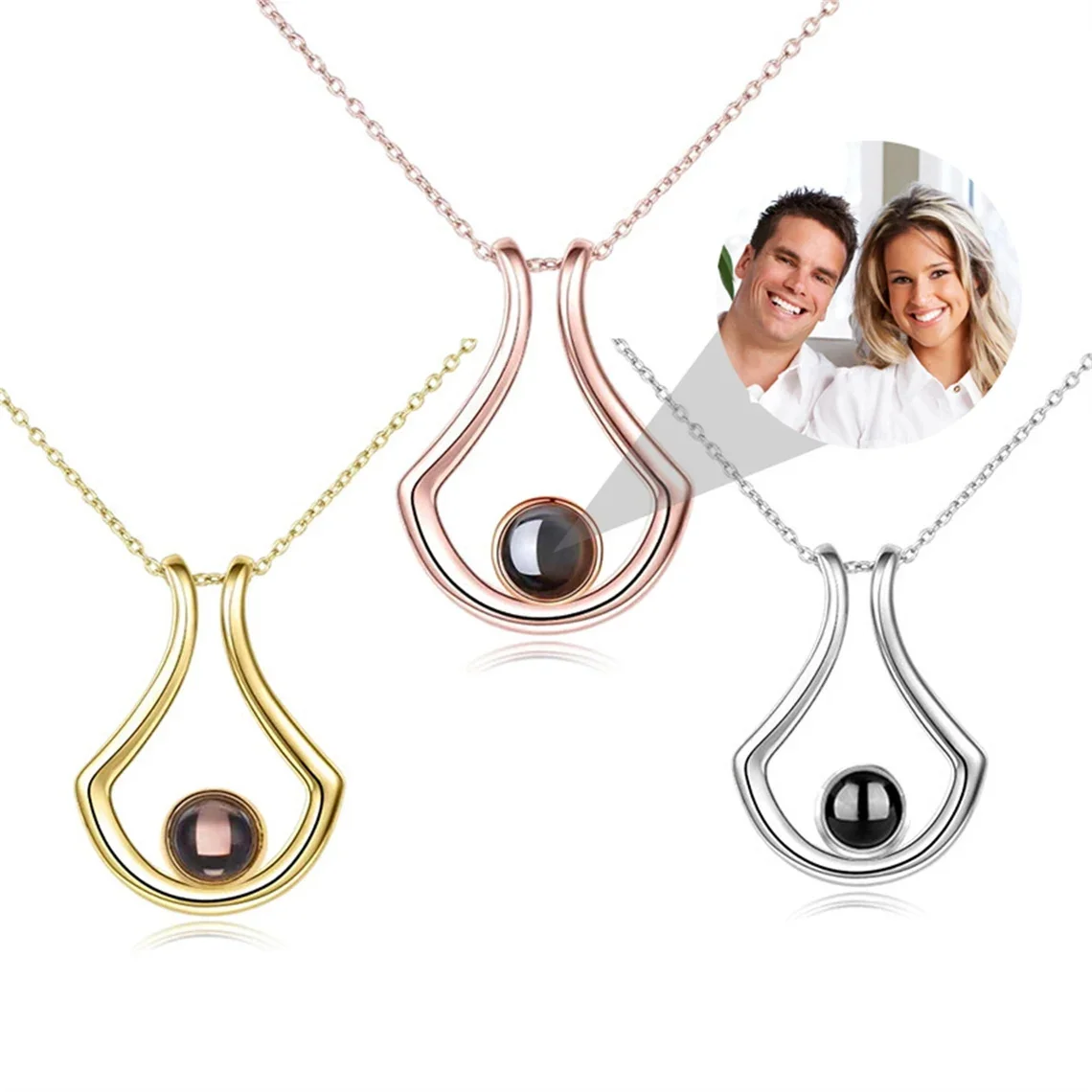 Custom Photo Projection Necklaces For Women Men Personalized Picture Necklace Anniversary Memorial Jewelry Valentines Day Gift