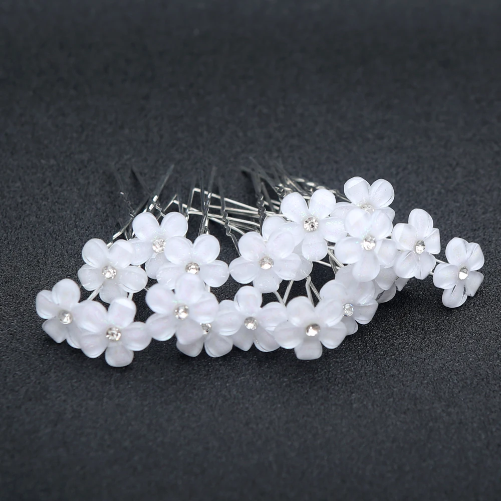 20 Stück modische, elegante Braut-Perlen-Haarstäbchen mit Kristall-Blumenakzenten, Hochzeits-Haarnadel, verpackt als Geburtstagsgeschenk – Detail 4