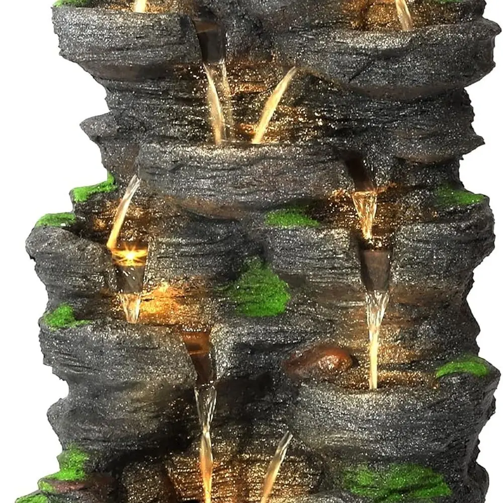 

40 Inch Tall Outdoor Rock Waterfall Fountain with LED Lights for Patio, Garden, and Home