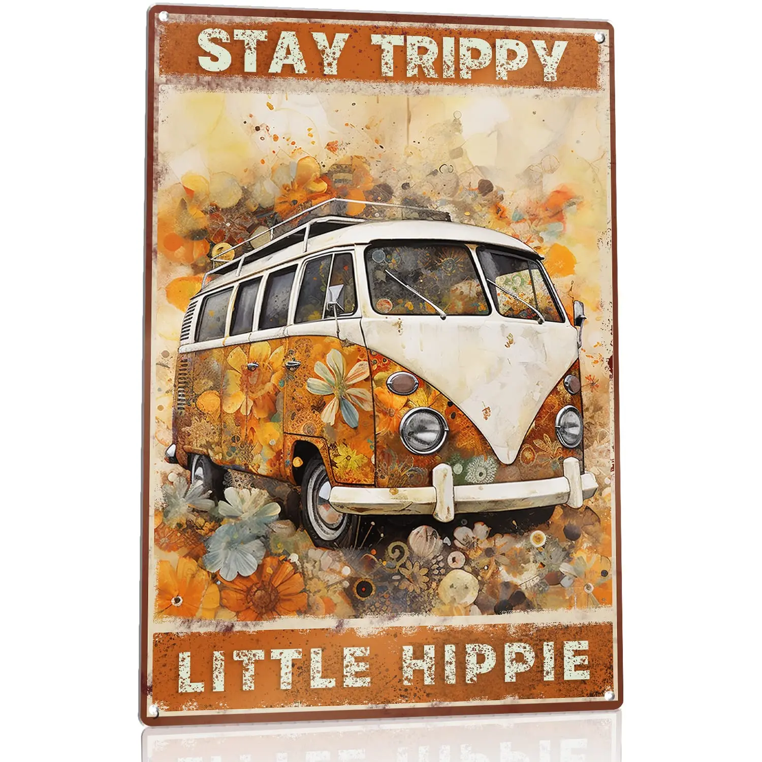 Funny Novelty Stay Trippy Little Hippie Tin Sign Vintage Metal Signs Man Cave Retro Sign Wall Decor 8x12in