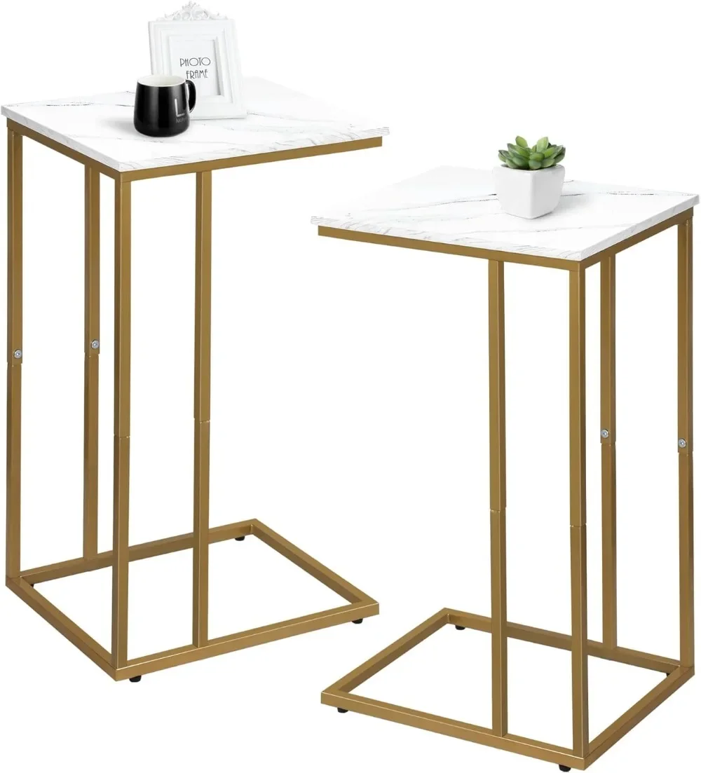 Ensemble de 2 tables d'appoint en forme de C, petite table d'appoint pour canapé et lit, tables de canapé qui glissent sous, table d'appoint pour le salon