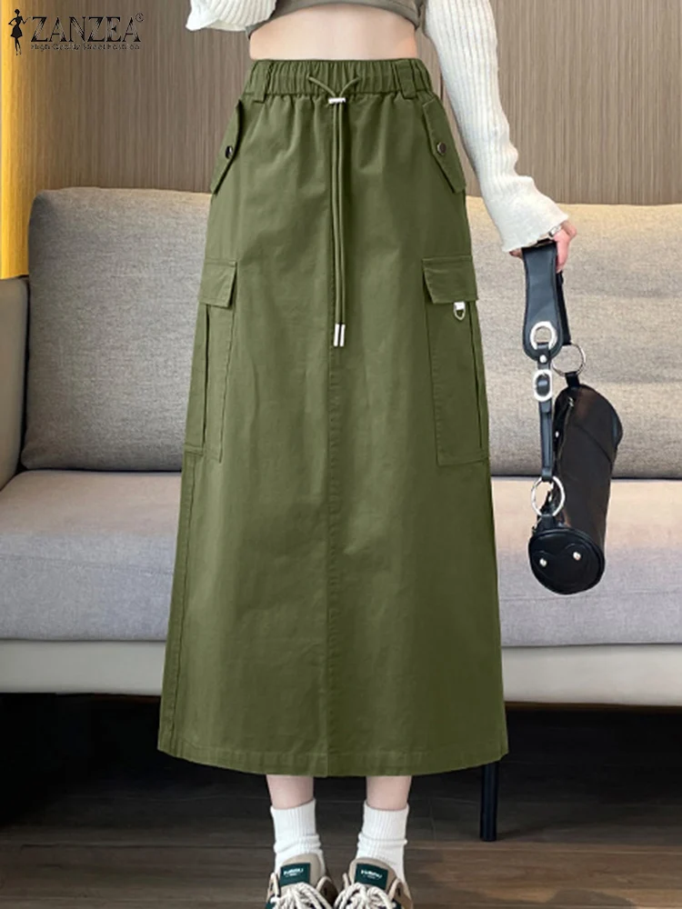 

ZANZEA Fashion Cargo Skirts Woman Vintage Jupe Faldas Saia Skirt Elegant OL Work Vestidos Autumn Casual Street Sundress 2023