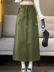 ZANZEA Fashion Cargo Skirts Woman Vintage Jupe Faldas Saia Skirt Elegant OL Work Vestidos Autumn Casual Street Sundress 2023