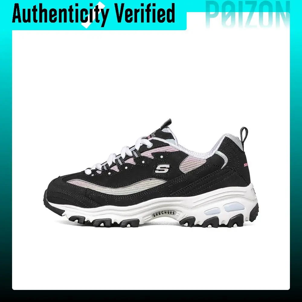 Skechers D'Lites 1.0 Synthetic Leather Lace-Up Cushioning Abrasion-Resistant Low-top Chunky Sneakers Women's Black 149253-BKMT