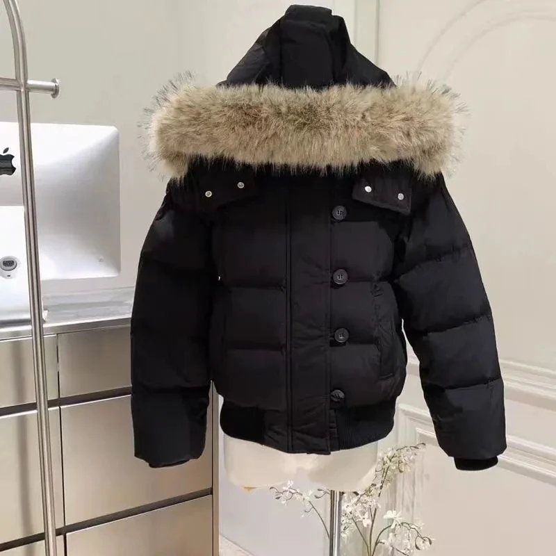 Women Autumn Winter Fur Collar Cotton Coat 2025 New Women Warm Thicken Hooded Cotton Padded Jacket Women Short Parkas Outwear