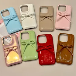 Luxury bowknot leather Soft Case protection for iPhone 17 16 15 13 12 14 Pro Max X 17 Air cute girl puffer Coque