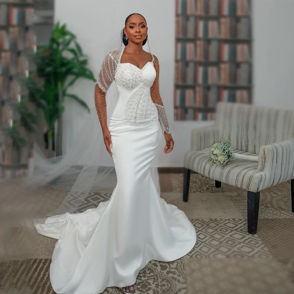 

Mermaid Wedding Dresses Luxury Beaded Crystals Sweetheart Corset Plus Size Wedding Gowns Ladies African Bride Gowns Customized