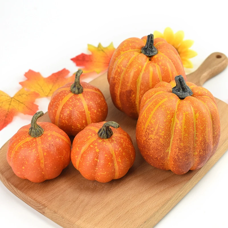 Citrouilles Artificielles pour la Décoration de la Maison, Grandes Citrouilles en Mousse pour la Récolte, Ornement de Bricolage, Artisanat d'Halloween, 7 Pièces