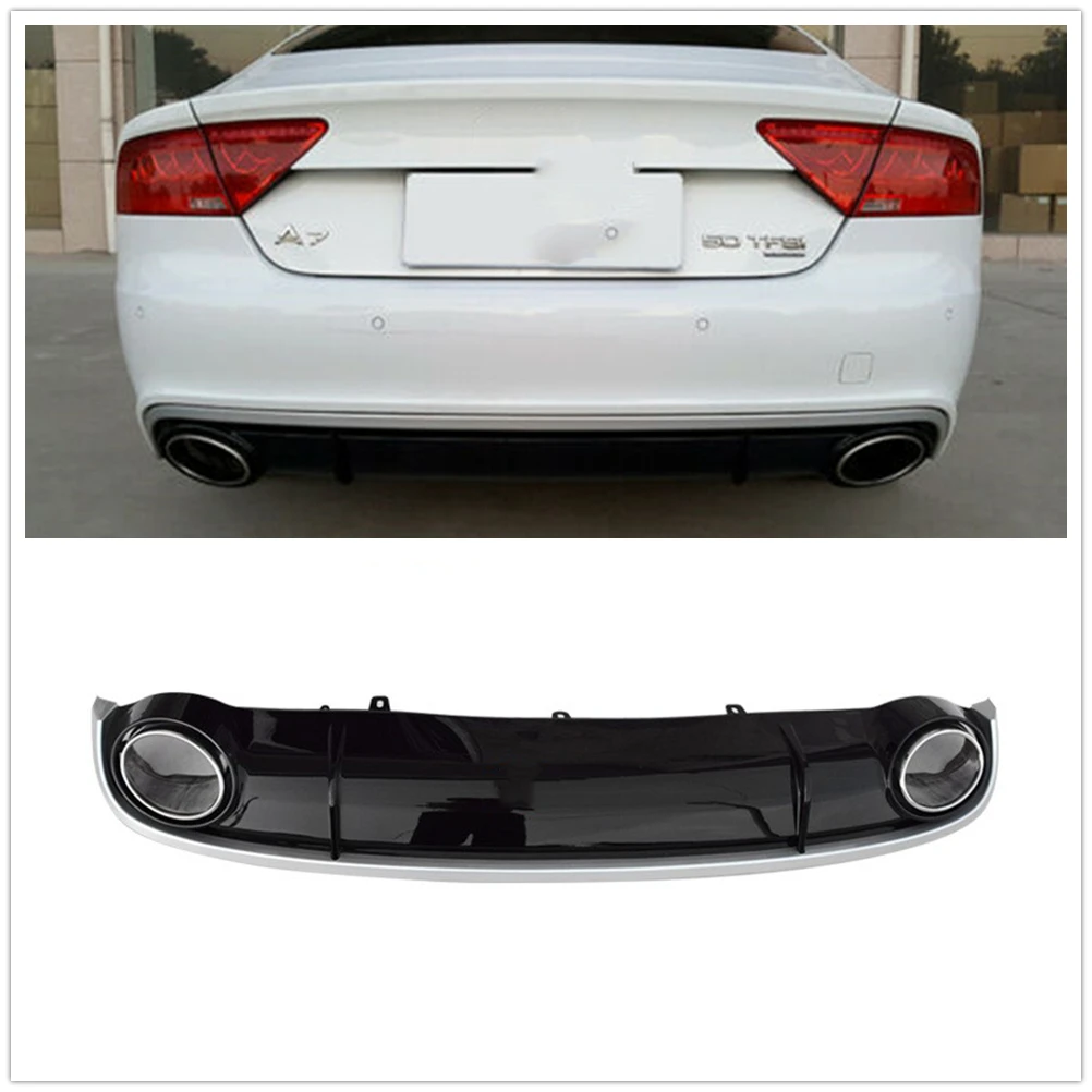 Rear Diffuser Bumper Lip For Audi A7 2012-2015 Base Model Glossy Black Car Exhaust Spoiler Plate Boot Splitter Cover