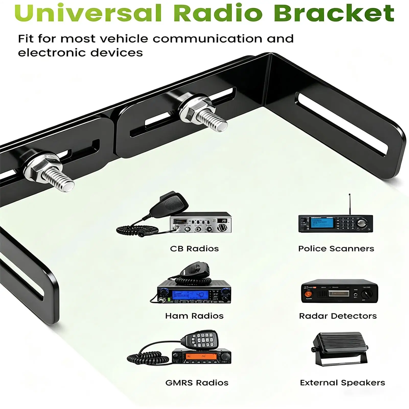 Cb Mount 6-10 Inch Adjustable Width Universal Heavy-Duty Rack Cb Radio Bracket for Scanners Radar Detectors External Speakers ﻿