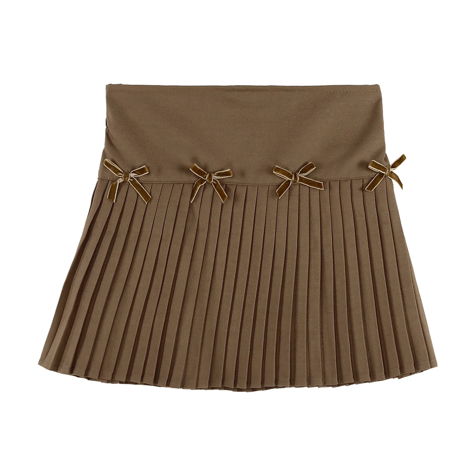 Kids Girls Pleated A-line Skirt College Style High Waist Bowknot Childs student School Uniform Skirts with Undershorts