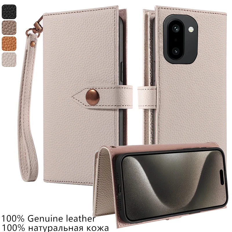 

Premium 100% Genuine leather card slot wallet Cover For OnePlus 15R CPH2769 CPH2767 Magnetic button Fall prevention phone Case