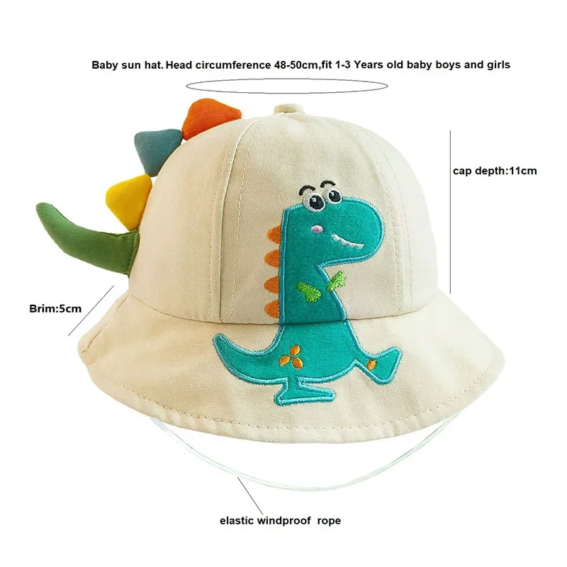 New Cartoon Dinosaur Summer Baby Hat for Girls Boys Panama Toddler Wide Brim UV Beach Sun Cap Outdoor Children Fisherman Hat