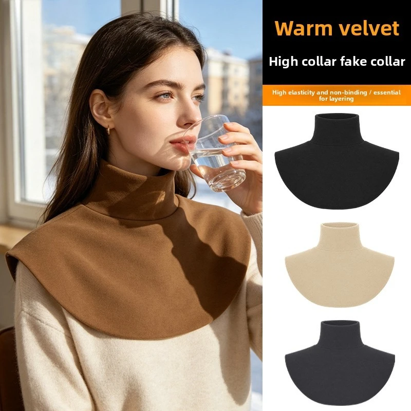 Women German Velvet Fake Collar Thickened High Neck Warm Inner Scarf Autumn Winter Versatile Thermal Soft Neck Protection