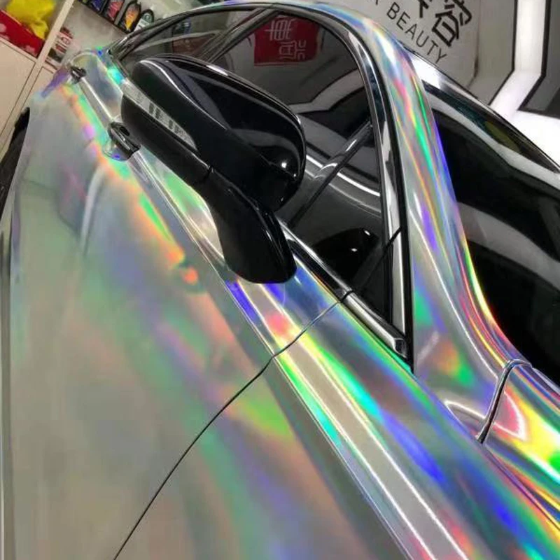 1.52Mx18M Holographic Laser Silver/black Car Whole Body Sticker Car Styling Wrap Vinyl Film Exterior Wraps Sticker Decals Film