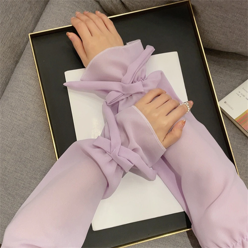 Chiffon Bow Sleeve Cover Women\'s Sun Protection Ice Sleeve Summer Loose Arm Sleeves Solid Warmers Cover Fashion Accessories