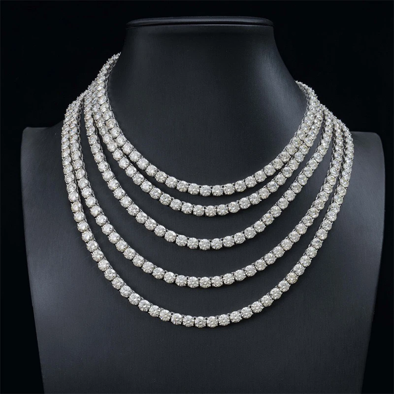 6.5MM Real Moissanite Tennis Chain Nekclace Hip Hop Jewelry 925 Sterling Silver D Color Mosan Diamond Link Necklace Pass Tester