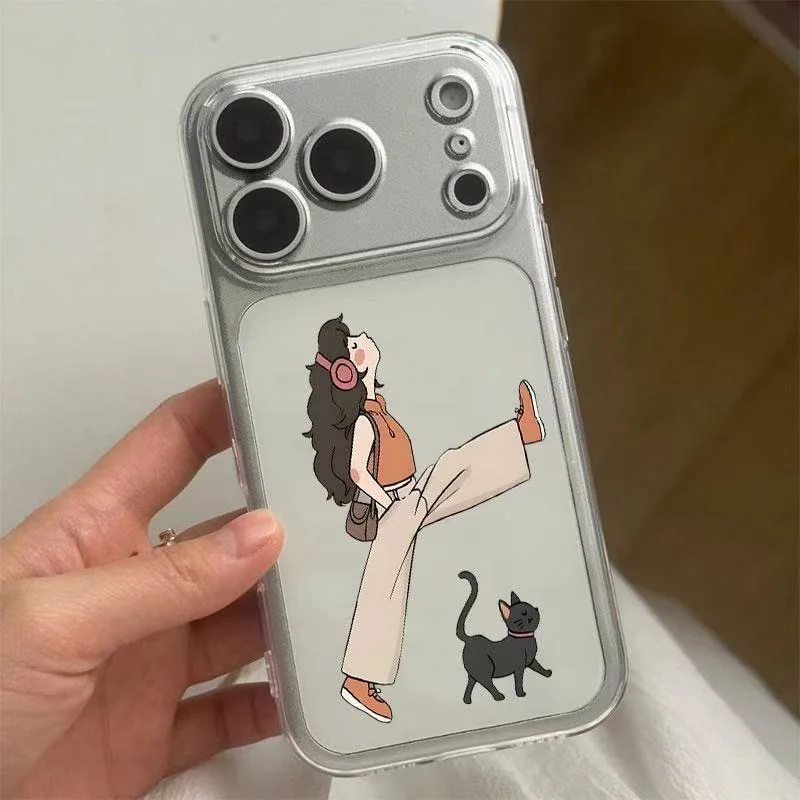 

cute cartoon girl cat shockproof phone case for iphone 17 pro max 16 plus 15 14 13 11 silicone back cover for iphone 12 pro xr x
