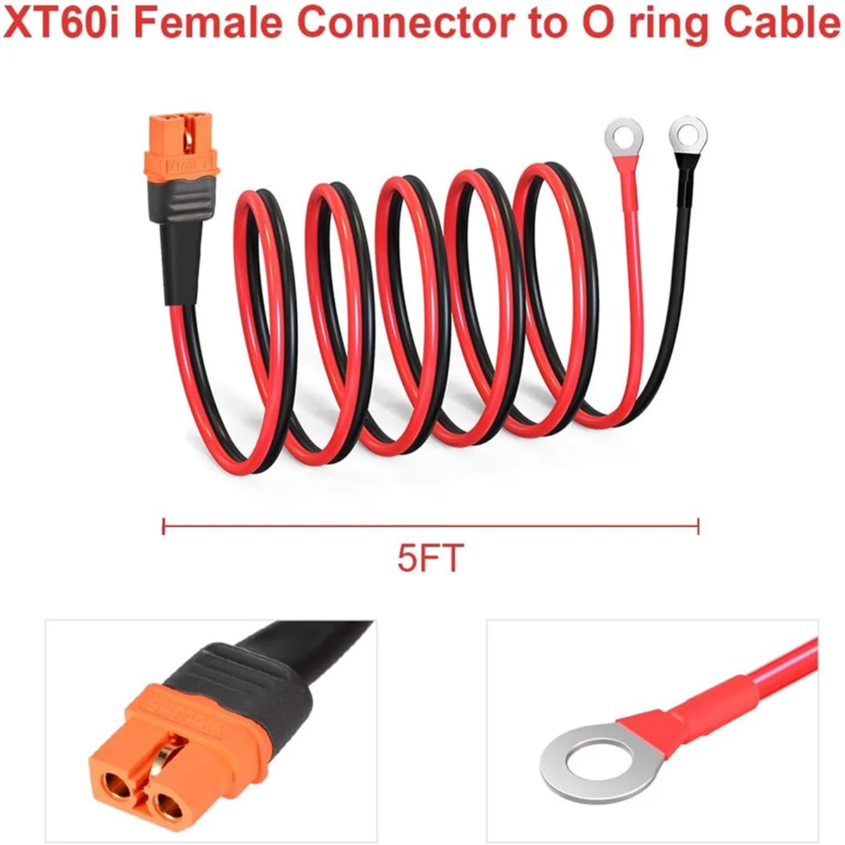 AA84 12AWG XT60i Female to O Ring Connector with Tinned Wire,for RC Battery Solar Portable Power Power Station & Solar Pane