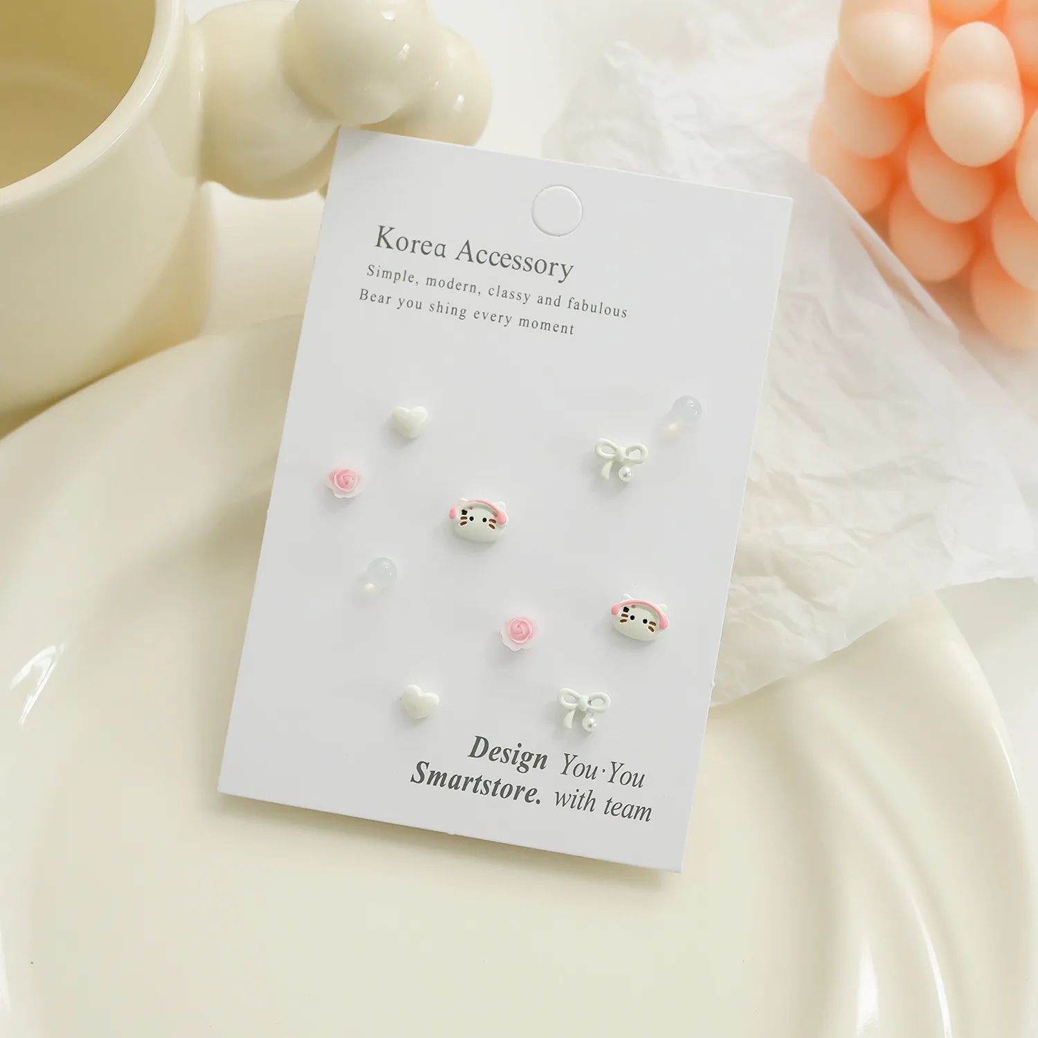 5 Pairs S925 Silver Needle Zinc Alloy Earrings Set Flower Bow Heart Shape Cute Fresh Sweet Earrings For Women Jewelry Gifts