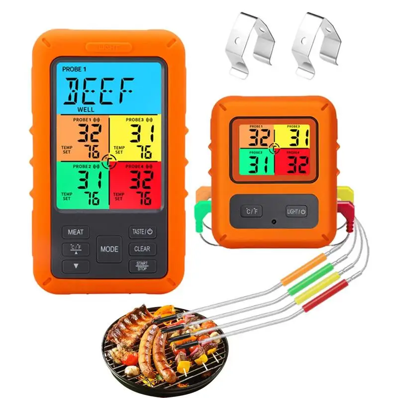 Wireless Cooking Thermometer For Meat Food Thermometer With 4 Probe Kitchen Accessories For Outside Grill Smoker Liquid For