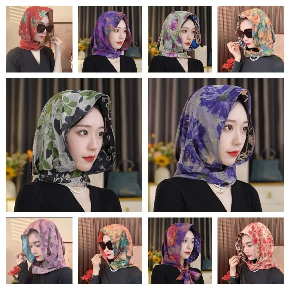 

Elegant Printed Turban Hat Painting Sunscreen Loom Silk Scarf Hat Cotton Linen Polyester Shawl and Wraps Head Cap Women
