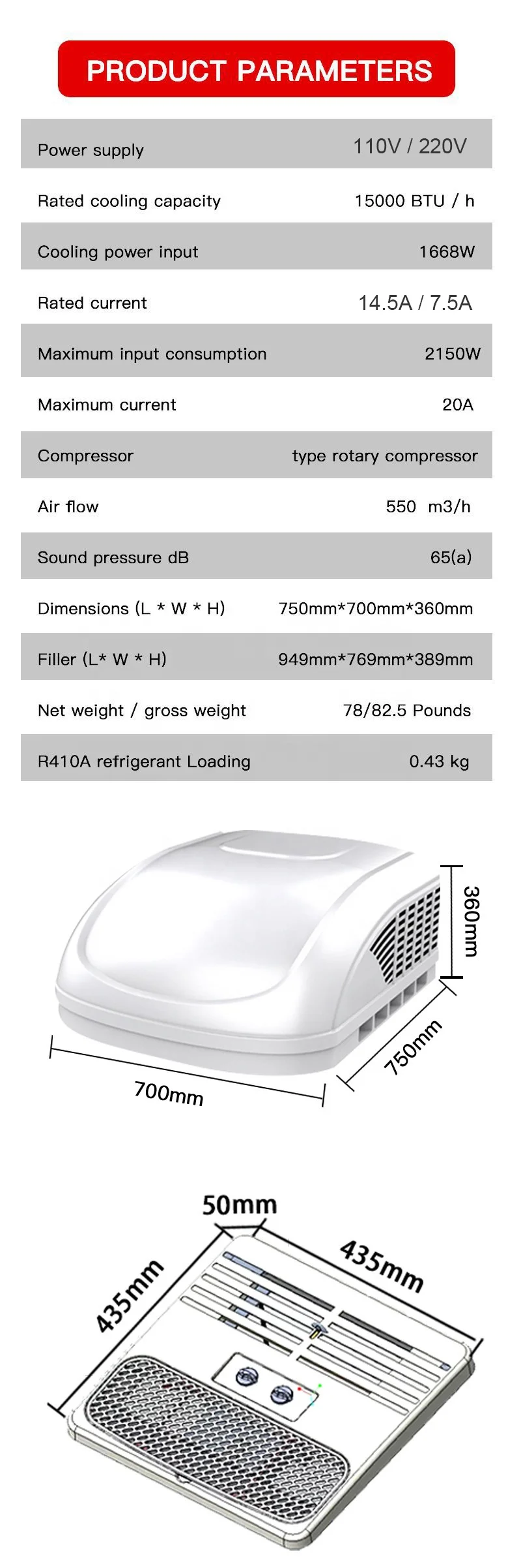 New WINFULL 115V/220V RV Rooftop Parking Air Conditioner 15000 BTU All-in-One with R410A Refrigerant for Caravan Trailer Van