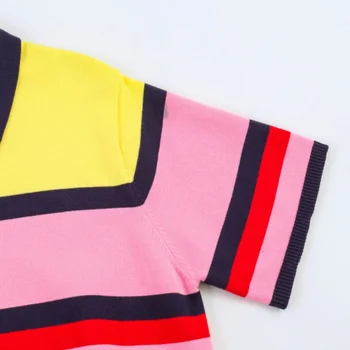 2026 New Dopamine Color Striped Polo Knit T-shirt Women Short Sleeve Lapel Knit Top Casual Daily Wear Outfits Summer Fashion 5