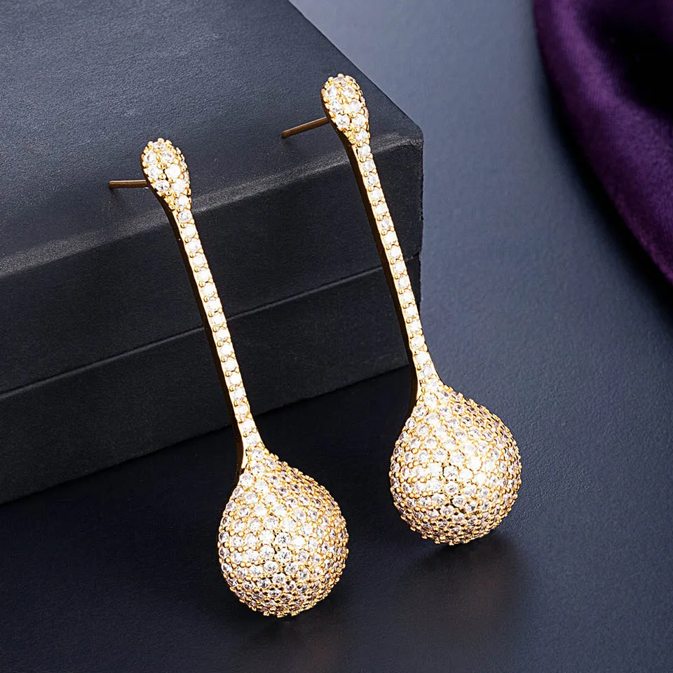 

Zlxgirl Luxury Brand Gold Ball Shape Stud Earring of Women Bridal Jewelry Gold Copper Ears brinco Earing free bags for christmas