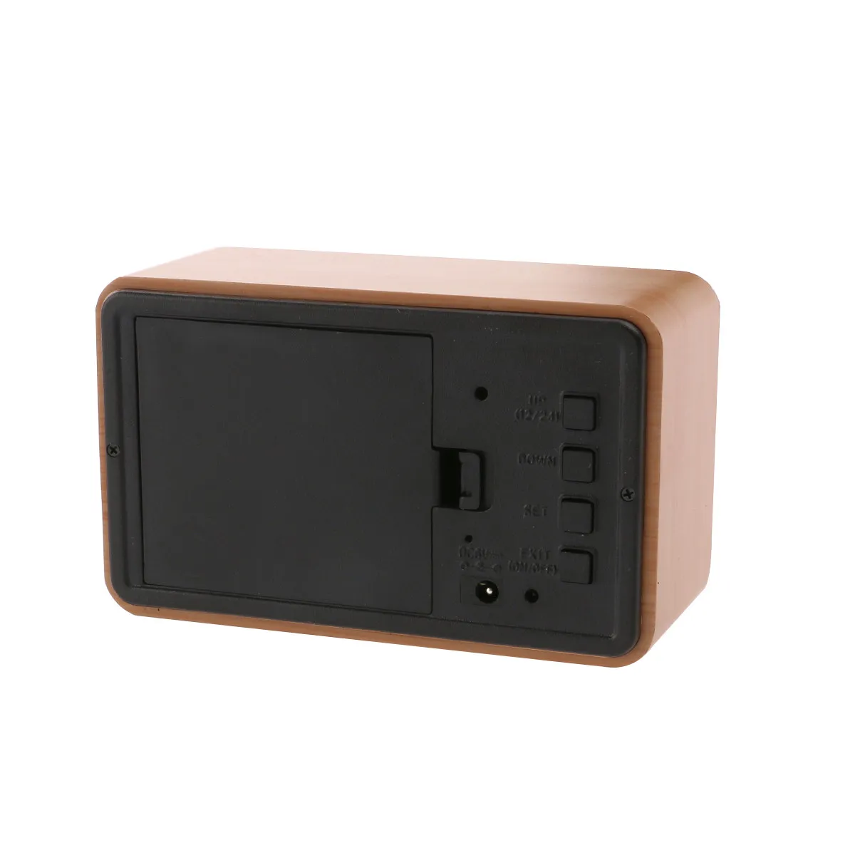 Digital Desk LED Alarm Clock Bamboo Wood Bamboo Red Light Thermometer Voice Control Sound Activated Wooden Clock